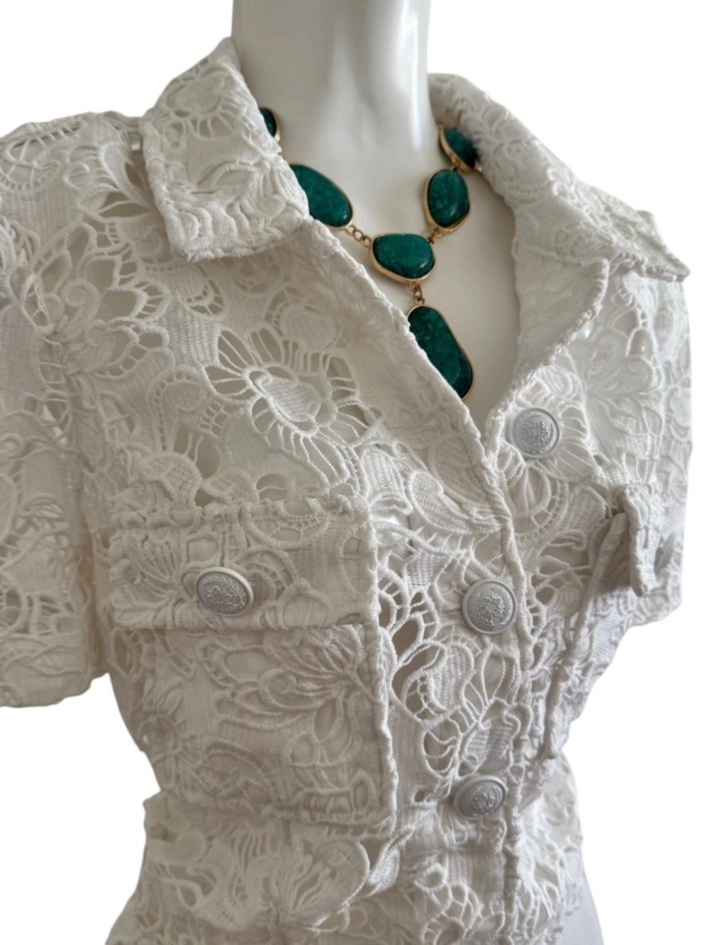 White House Black Market White Lace Jacket Size Small - Picture 6 of 8